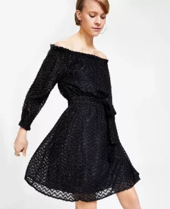 Bar III Women's Metallic Eyelash Off-The-Shoulder Dress, Created For Macy's -Sanctuary Shop 22723267 fpx