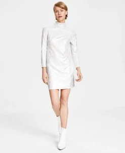 Bar III Women's Metallic Mock-Turtleneck Sheath Dress, Created For Macy's