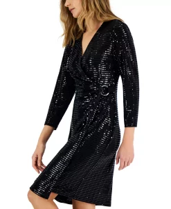 Anne Klein Women's Linear Shine Signature Wrap Midi Dress 8 Anne Klein Women's Linear Shine Signature Wrap Midi Dress -Sanctuary Shop 22741542 fpx