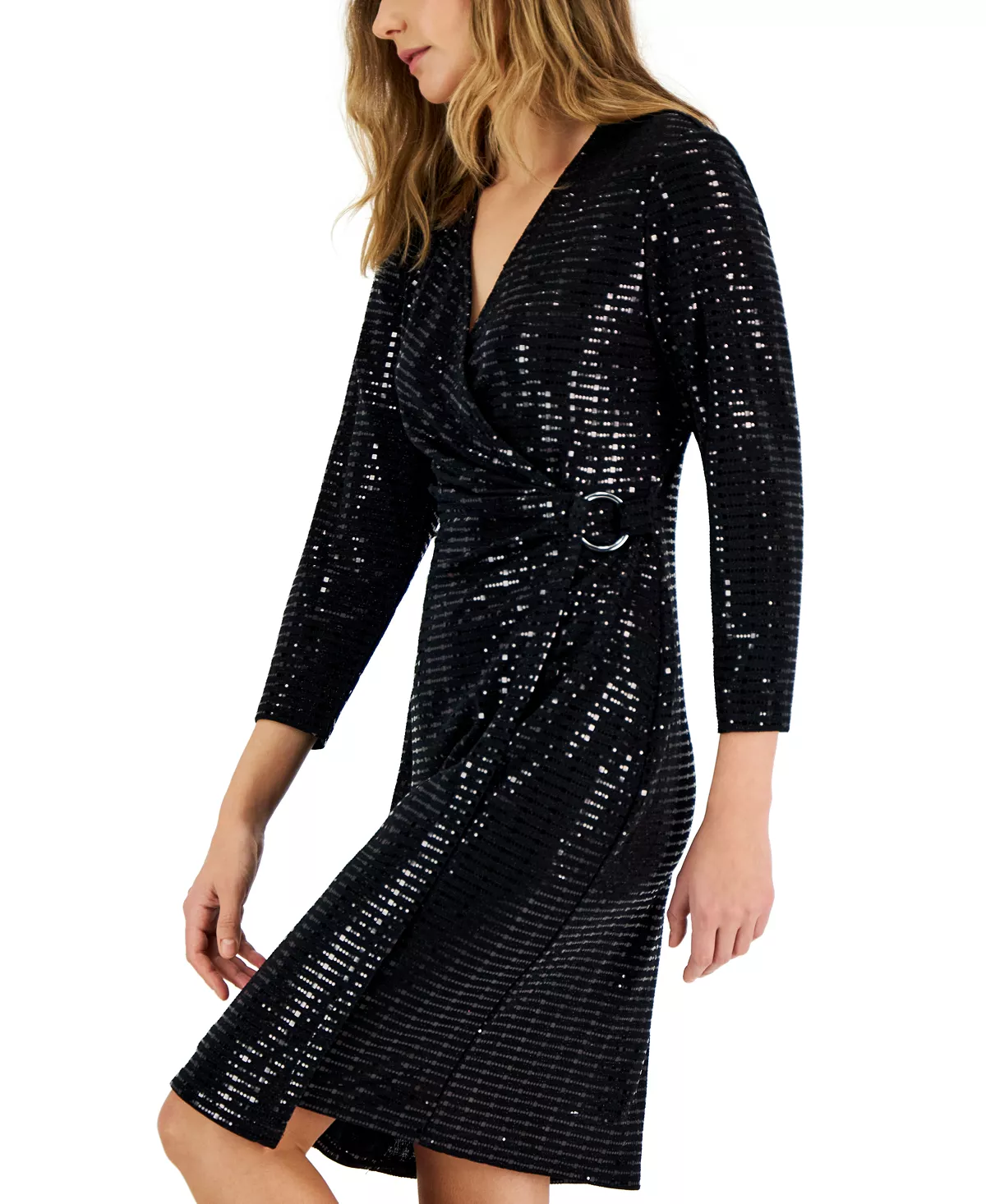 Anne Klein Women's Linear Shine Signature Wrap Midi Dress 4 Anne Klein Women's Linear Shine Signature Wrap Midi Dress - Image 4