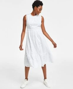 Charter Club Women's Cotton Sleeveless Eyelet Midi Dress, Created For Macy's