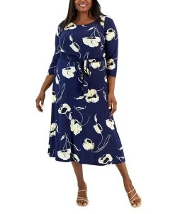 Kasper Plus Size Fit & Flare Boat-Neck Dress