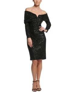Vince Camuto Women's Off-The-Shoulder Sequined Sheath Dress