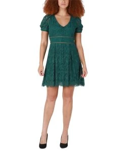 Black Tape Women's V-Neck Lace Fit & Flare Dress