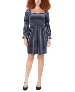 Black Tape Women's Velvet Smocked Fit & Flare Dress