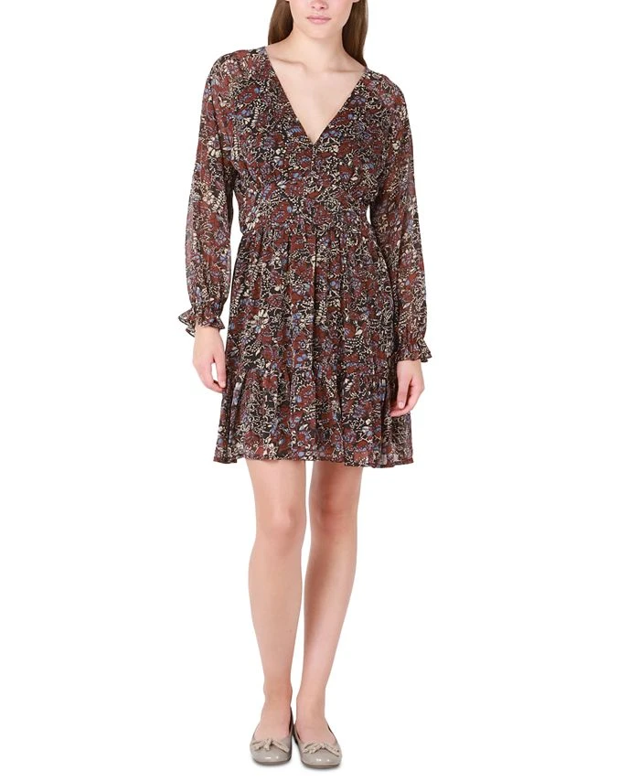 Black Tape Women's Printed V-Neck Long-Sleeve Dress 1 Black Tape Women's Printed V-Neck Long-Sleeve Dress