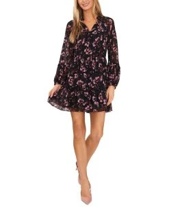 CeCe Women's Printed Long-Sleeve Babydoll Dress