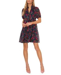 CeCe Women's Floral-Print Puff-Sleeve Babydoll Dress