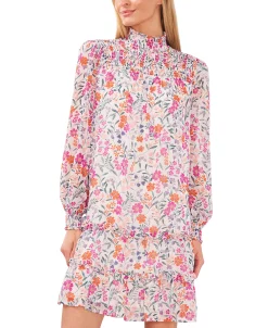 CeCe Women's Floral-Print Smocked Blouson-Sleeve Shift Dress 8 CeCe Women's Floral-Print Smocked Blouson-Sleeve Shift Dress -Sanctuary Shop 22948264 fpx