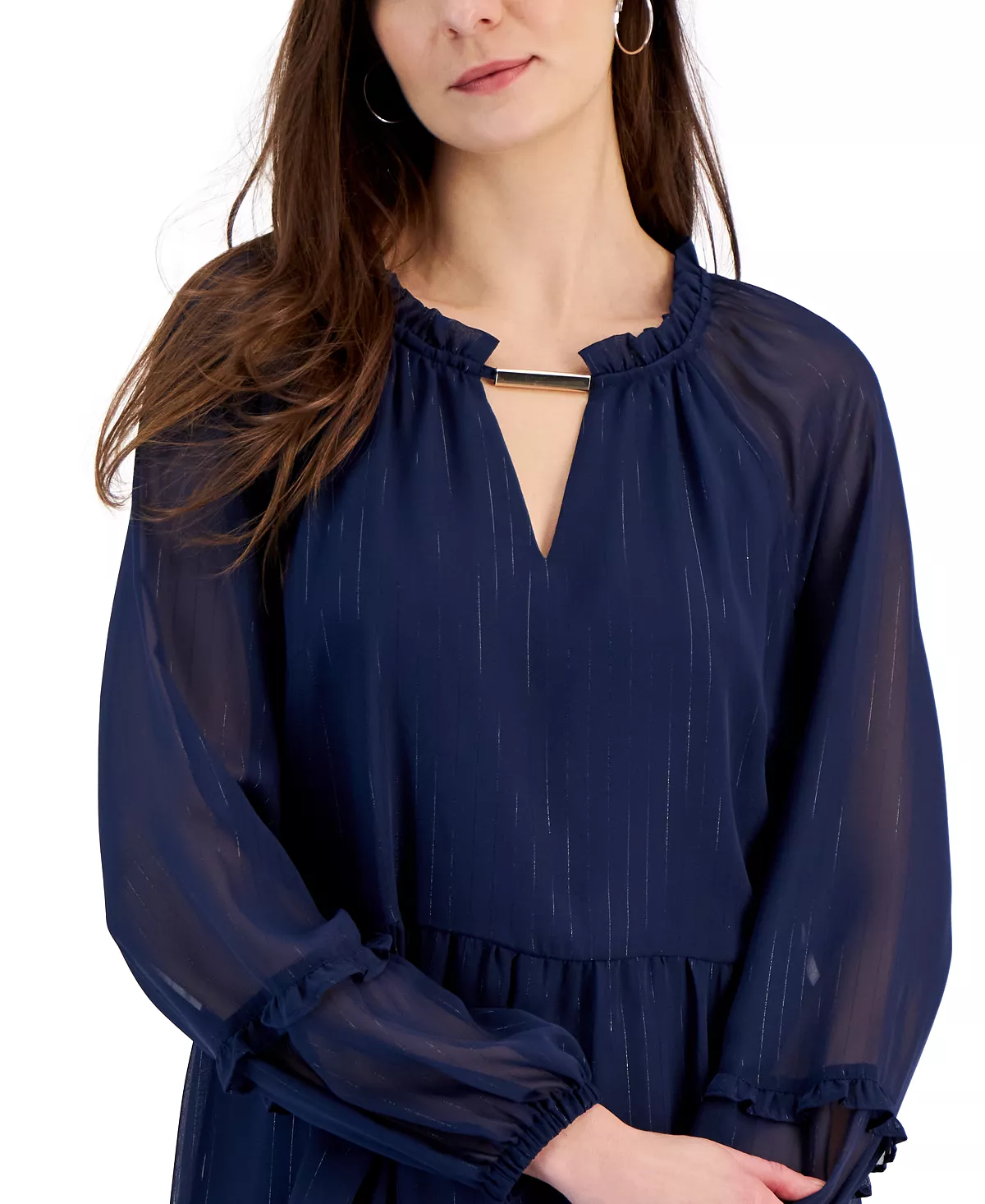 INC International Concepts Women's Metallic-Striped Chiffon Minidress, Created For Macy's 5 INC International Concepts Women's Metallic-Striped Chiffon Minidress, Created For Macy's - Image 5