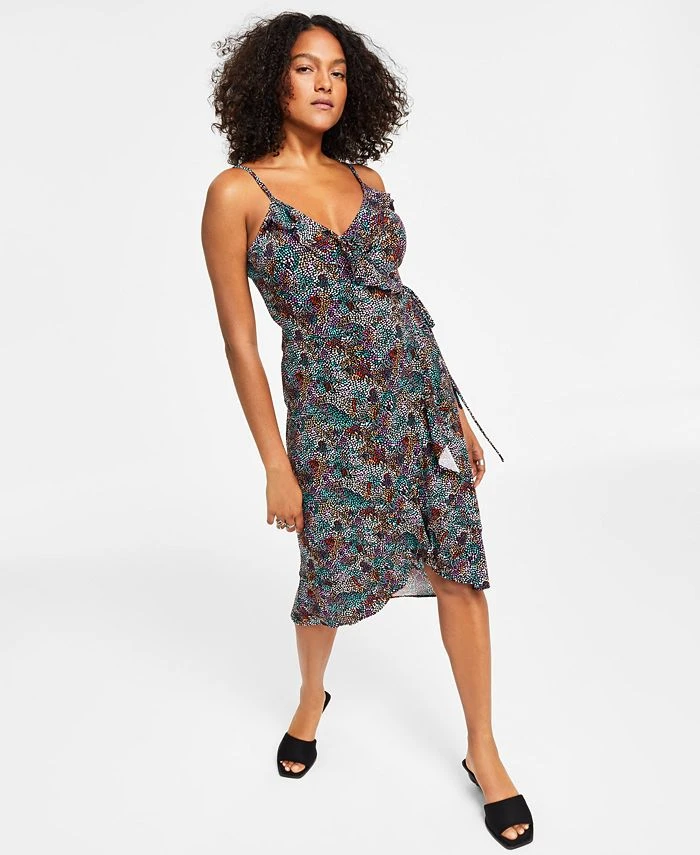 Bar III Women's Printed Ruffle Wrap Midi Dress, Created For Macy's 1 Bar III Women's Printed Ruffle Wrap Midi Dress, Created For Macy's