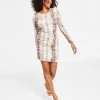 Bar III Women's Snakeskin-Print Long-Sleeve Bodycon Dress, Created For Macy's