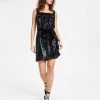 Bar III Women's Sequined Square-Neck Belted Dress, Created For Macy's