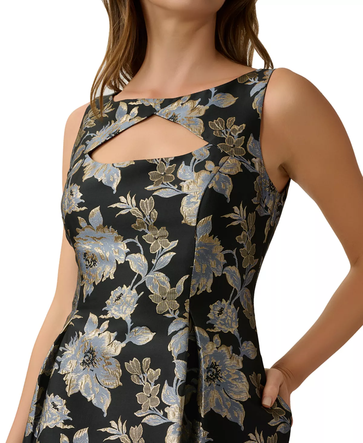 Adrianna Papell Women's Keyhole Metallic Jacquard Dress 3 Adrianna Papell Women's Keyhole Metallic Jacquard Dress - Image 3