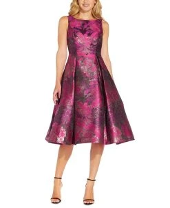 Adrianna Papell Women's Jacquard Tea-Length Dress