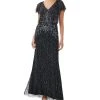 Adrianna Papell Women's Beaded Flutter-Sleeve Gown
