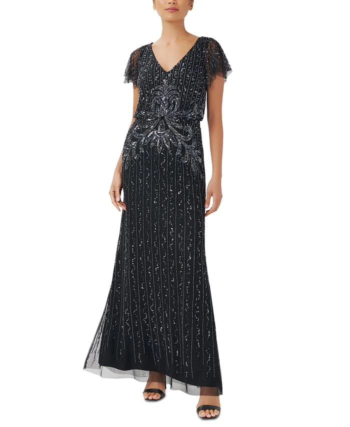 Adrianna Papell Women's Beaded Flutter-Sleeve Gown 1 Adrianna Papell Women's Beaded Flutter-Sleeve Gown