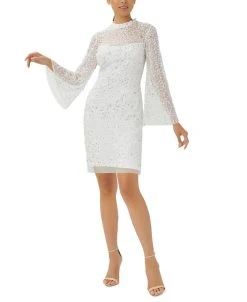 Adrianna Papell Women's Embellished Sheer-Sleeve Shift Dress