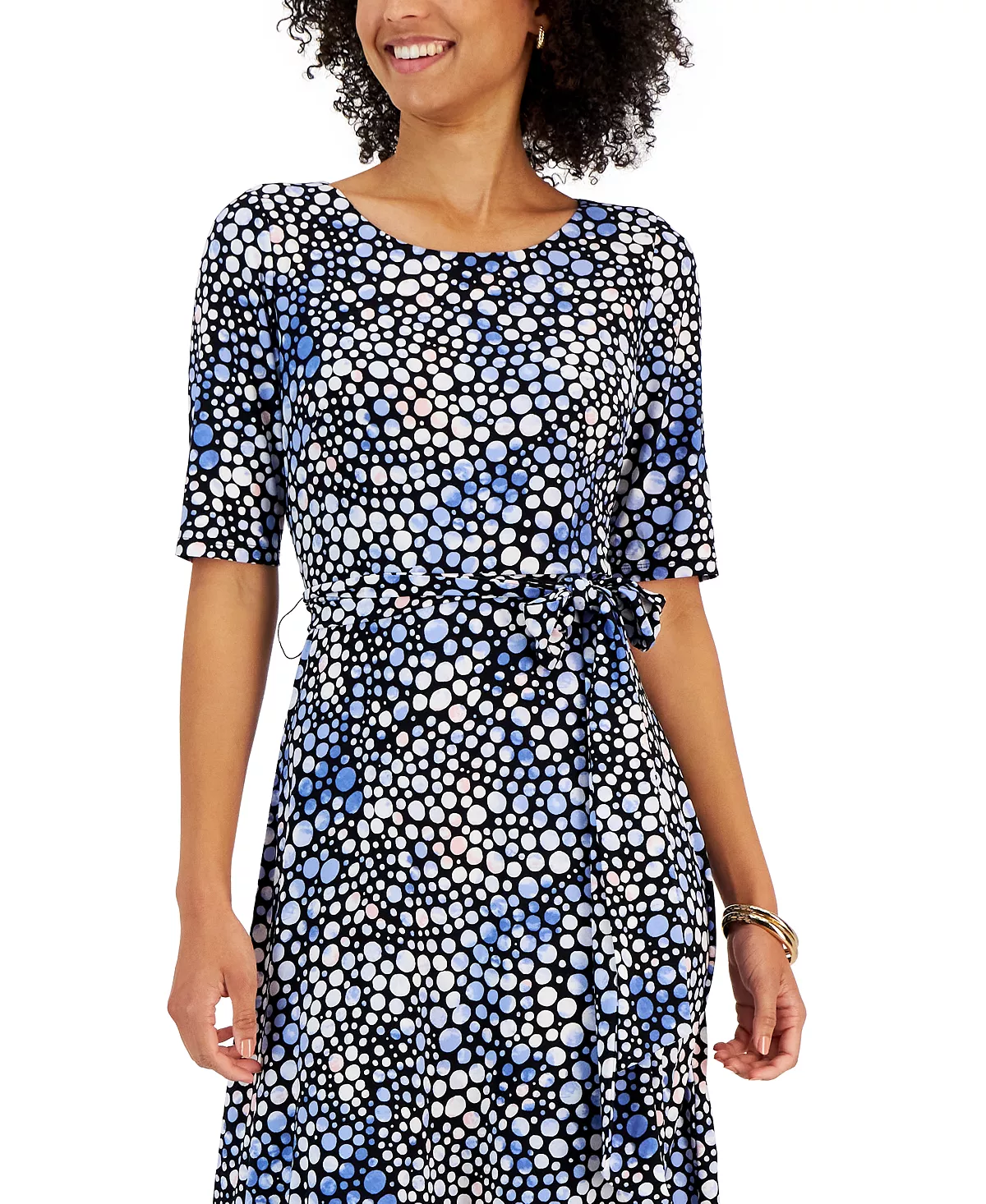 Kasper Women's Printed-Dot Elbow-Sleeve Midi Dress 4 Kasper Women's Printed-Dot Elbow-Sleeve Midi Dress - Image 4