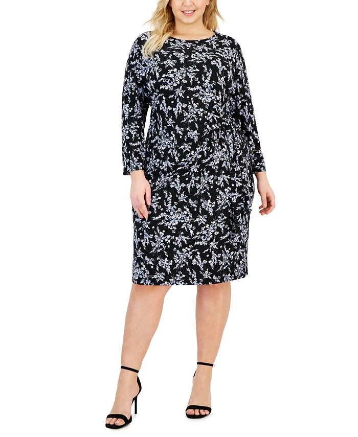 Kasper Plus Size Floral Faux-Wrap Pullover Dress 1 Kasper Plus Size Floral Faux-Wrap Pullover Dress
