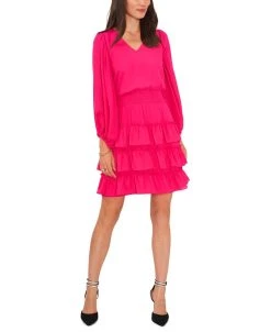 Vince Camuto Women's V-Neck Balloon-Sleeve Tiered Dress