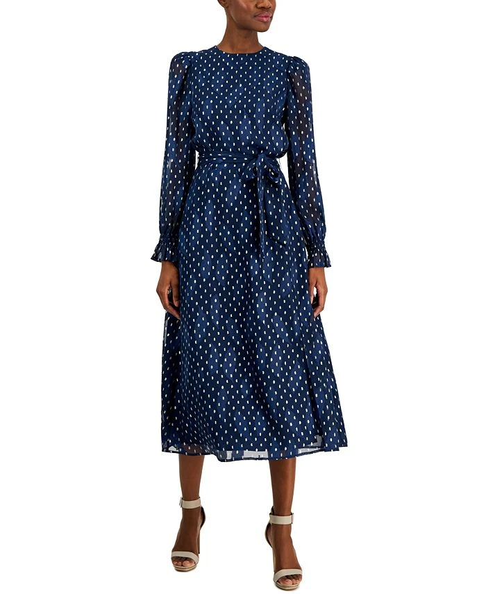 Anne Klein Women's Printed Tie-Waist Midi Dress 1 Anne Klein Women's Printed Tie-Waist Midi Dress