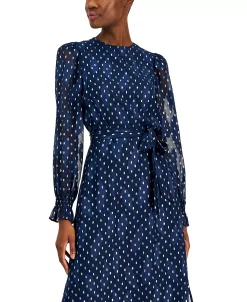 Anne Klein Women's Printed Tie-Waist Midi Dress 8 Anne Klein Women's Printed Tie-Waist Midi Dress -Sanctuary Shop 23220201 fpx