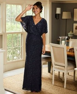 Adrianna Papell Women's Burnout Velvet Flutter-Sleeve Gown -Sanctuary Shop 23220451 fpx