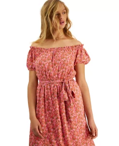 Bar III Women's Off-The-Shoulder Printed Puff-Sleeve Maxi Dress, Created For Macy's -Sanctuary Shop 23220491 fpx