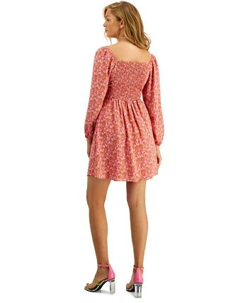 Bar III Women's Printed Tie-Front Blouson-Sleeve Dress, Created For Macy's 2 Bar III Women's Printed Tie-Front Blouson-Sleeve Dress, Created For Macy's - Image 2