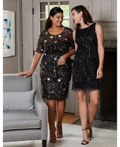 Adrianna Papell Women's Embellished Fringe-Hem Dress 7 Adrianna Papell Women's Embellished Fringe-Hem Dress -Sanctuary Shop 23220517 fpx