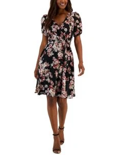 Connected Women's Floral Swiss-Dot Twist-Sleeve Sheath Dress