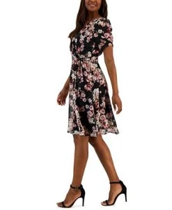 Connected Women's Floral Swiss-Dot Twist-Sleeve Sheath Dress -Sanctuary Shop 23220724 fpx