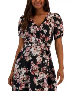 Connected Women's Floral Swiss-Dot Twist-Sleeve Sheath Dress -Sanctuary Shop 23220725 fpx