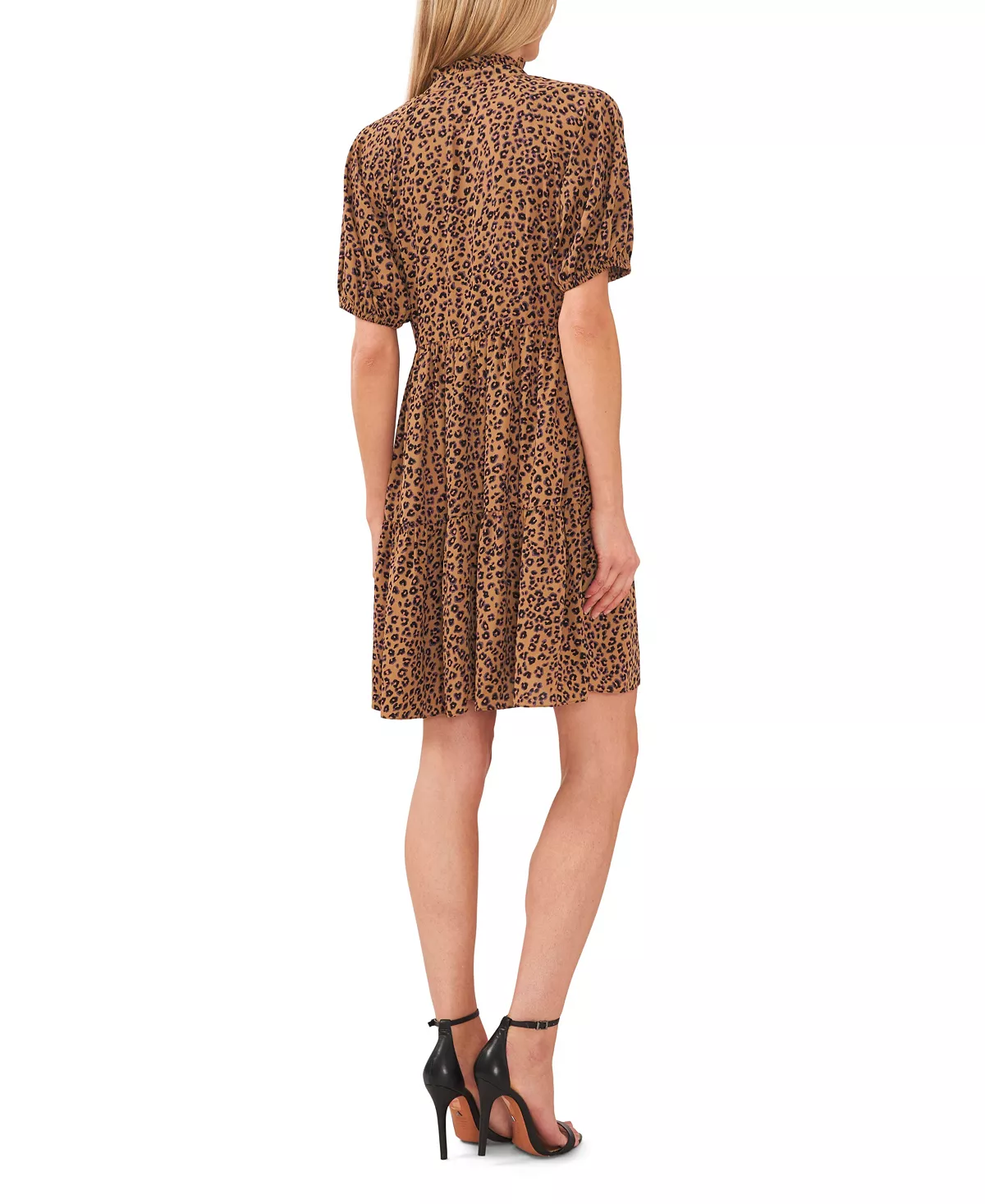 CeCe Women's Leopard-Print Babydoll Puff-Sleeve Tiered Dress 2 CeCe Women's Leopard-Print Babydoll Puff-Sleeve Tiered Dress - Image 2