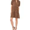 CeCe Women's Leopard-Print Babydoll Puff-Sleeve Tiered Dress