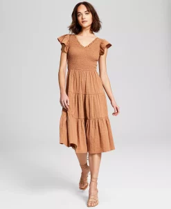 And Now This Women's Smocked Flutter-Sleeve Midi Dress