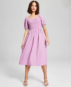 And Now This Women's Textured Smocked Puff Sleeve Midi Dress -Sanctuary Shop 23272244 fpx