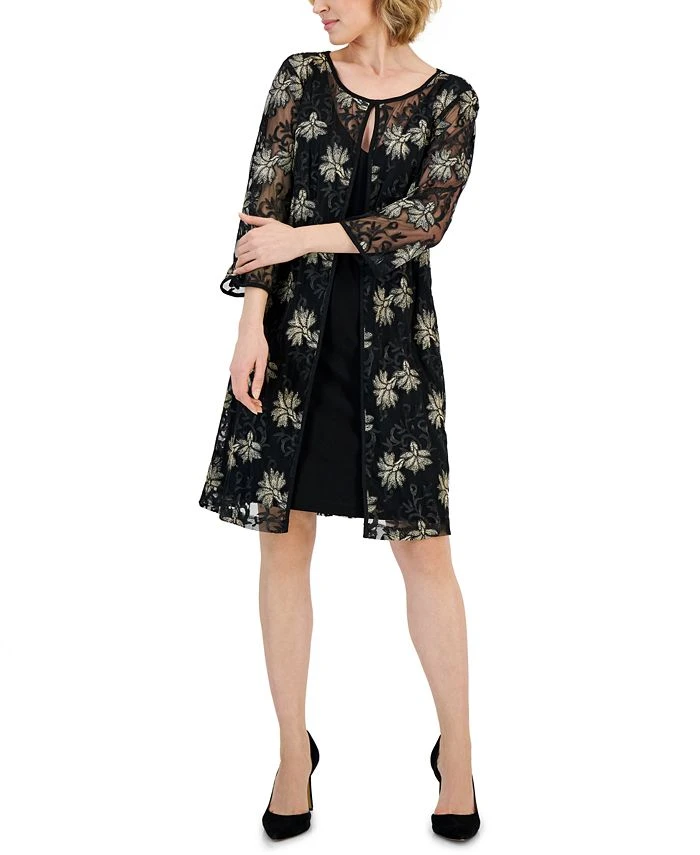 Connected Women's Mesh Elbow-Sleeve Jacket Dress 1 Connected Women's Mesh Elbow-Sleeve Jacket Dress