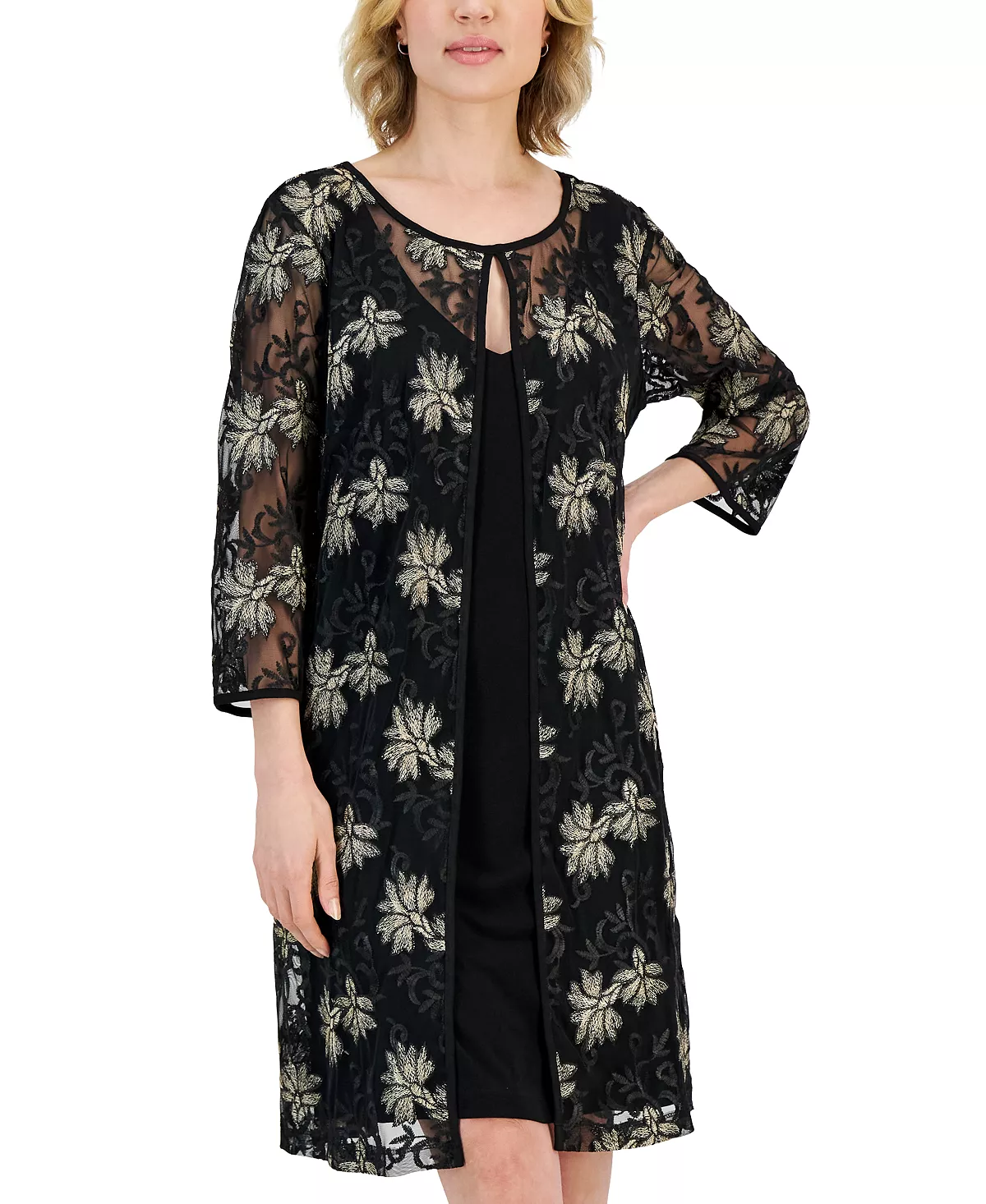 Connected Women's Mesh Elbow-Sleeve Jacket Dress 4 Connected Women's Mesh Elbow-Sleeve Jacket Dress - Image 4