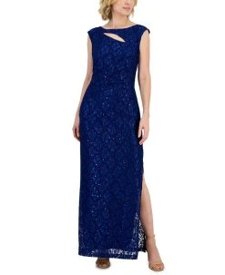 Connected Women's Lace Cutout Cap-Sleeve Gown