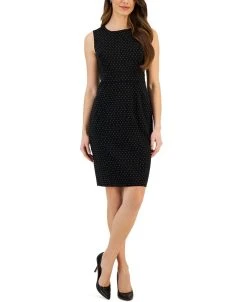 Kasper Crepe Dot Print Sheath Dress
