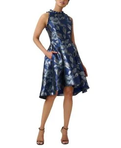 Adrianna Papell Women's Jacquard High-Low Halter Dress