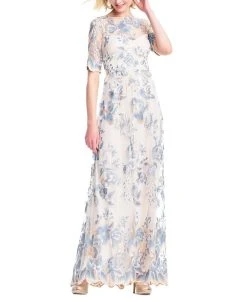 Adrianna Papell Women's Embroidered Illusion Gown