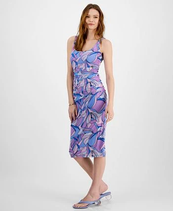 Bar III Women's Printed Ruched Pullover Midi Sheath Dress, Created For Macy's 3 Bar III Women's Printed Ruched Pullover Midi Sheath Dress, Created For Macy's - Image 3