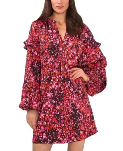 Vince Camuto Women's Pleated Ruffled Blouson-Sleeve Dress