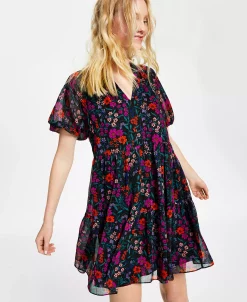 CeCe Women's Floral-Print Puff-Sleeve Babydoll Dress -Sanctuary Shop 23520708 fpx