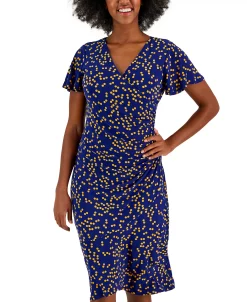 Kasper Women's Dahlia Dot-Print V-Neck Flutter-Sleeve Dress -Sanctuary Shop 23530963 fpx