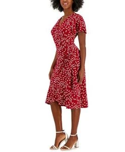 Kasper Women's Dahlia Dot-Print V-Neck Flutter-Sleeve Dress -Sanctuary Shop 23530967 fpx