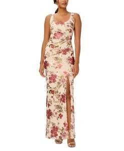 Adrianna Papell Women's Floral-Print Ruched Gown